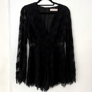 Black lace V-neck romper